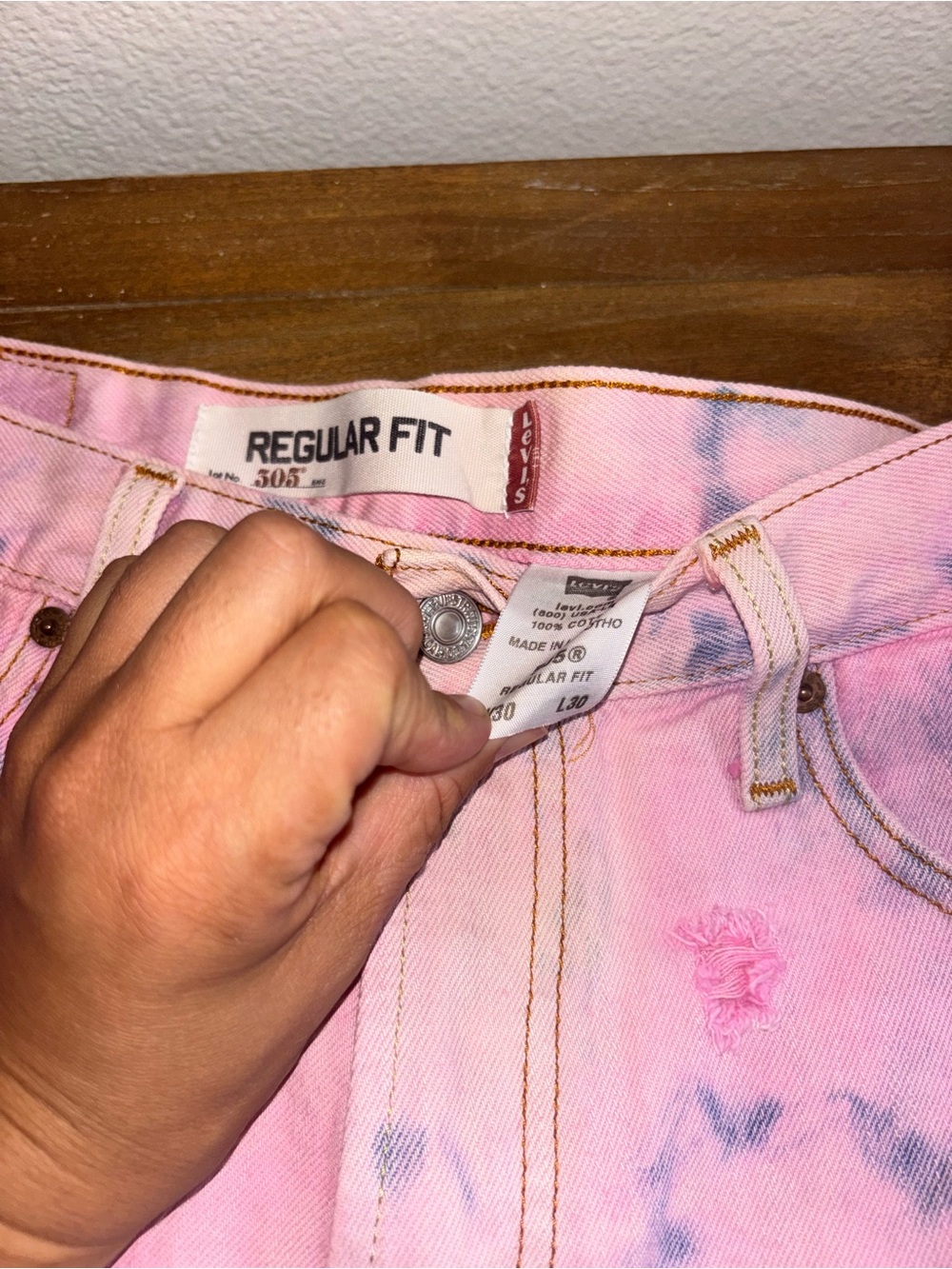 Pink Tie-Dye Distressed Denim Shorts - Picture 3 of 7